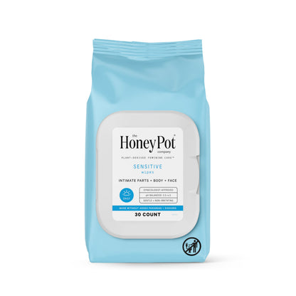 The Honey Pot Company Sensitive Feminine Wipes – Daily pH Balancing, Fragrance-Free & Sulfate-Free, 30 ct