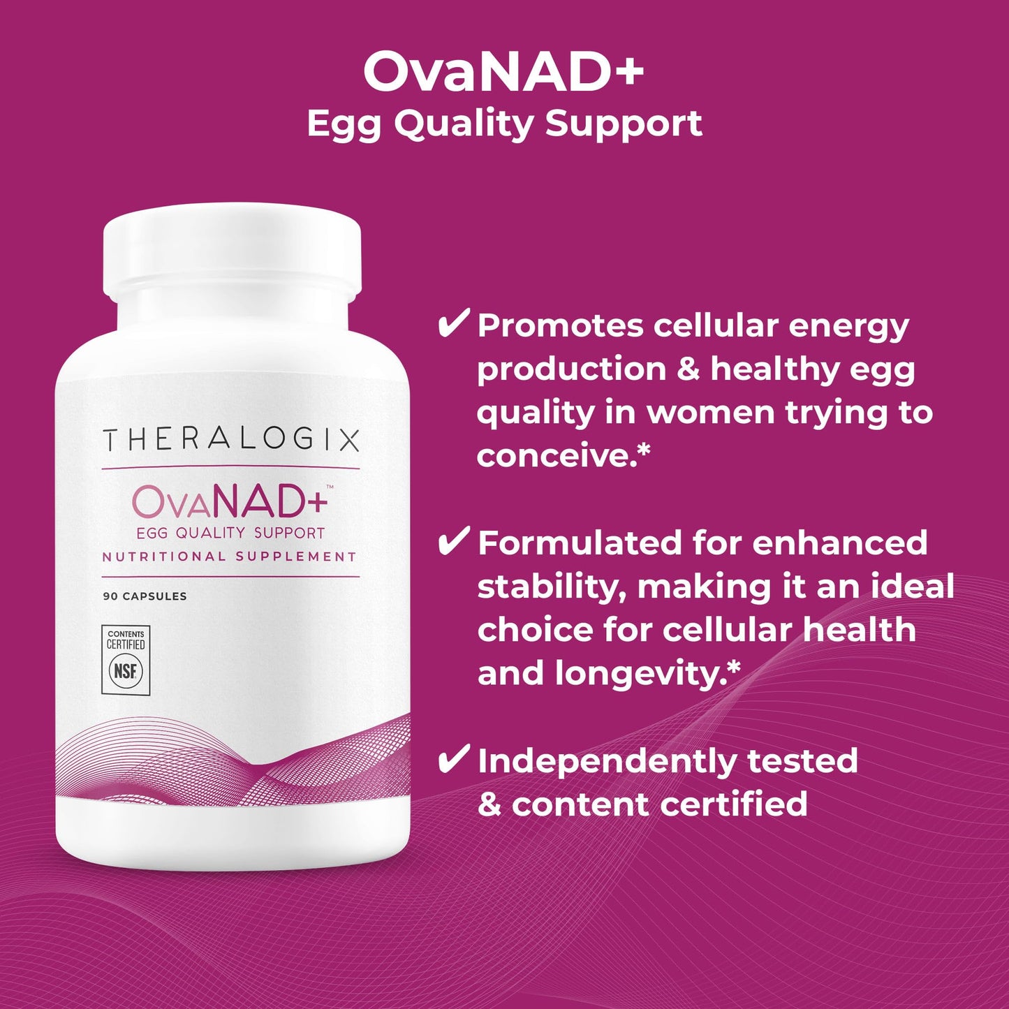 Theralogix OvaNAD+ Egg Quality Support | NR & Pterostilbene | 90-Count, 90-Day Supply