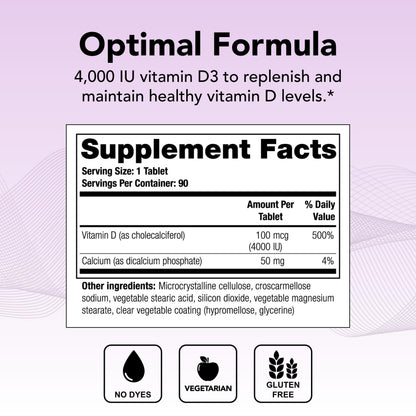 Theralogix Thera-D 4000 Vitamin D3 Supplement – 4,000 IU, 90 Tablets | Immune Support, Bone & Heart Health | NSF Certified