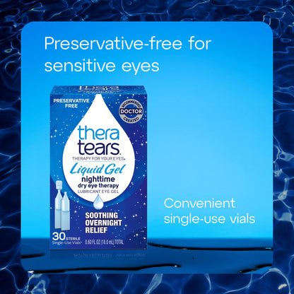 TheraTears Nighttime Liquid Gel Eye Drops for Dry Eyes – Single-Use Vials, 30 Count