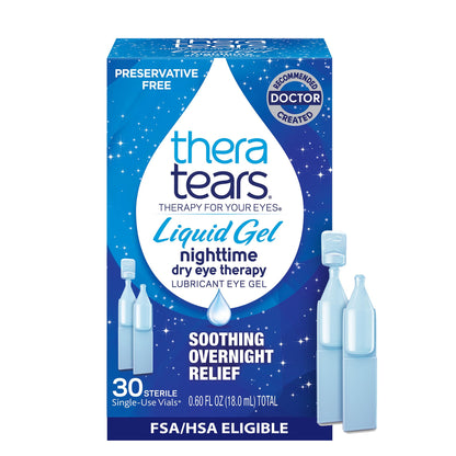 TheraTears Nighttime Liquid Gel Eye Drops for Dry Eyes – Single-Use Vials, 30 Count