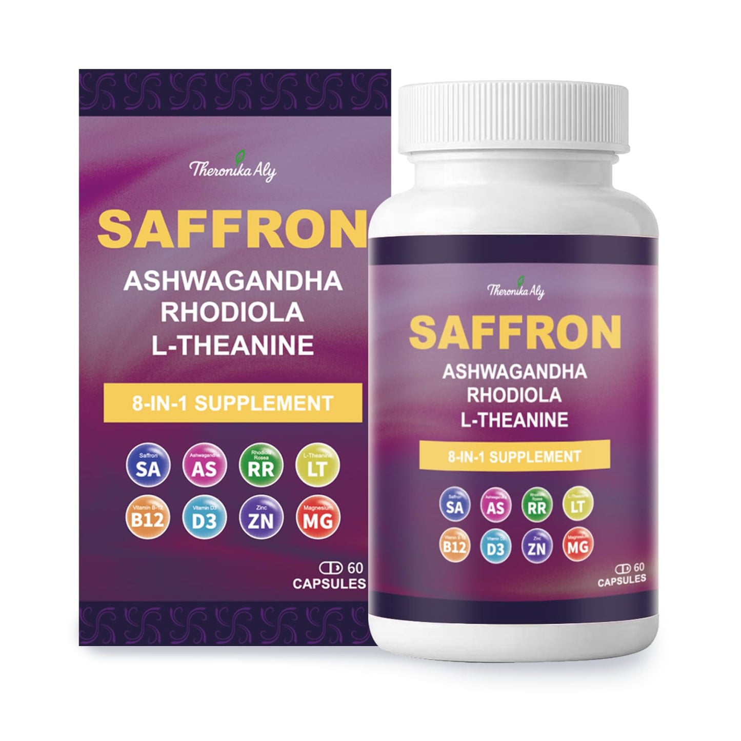 Theronika Aly Saffron Supplements – 88.5 mg Saffron Extract, Vegan Capsules for Mood, Energy & Focus (60 ct)