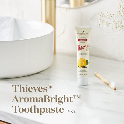 Thieves AromaBright Toothpaste by Young Living | 4 oz Fluoride-Free All-Natural with Essential Oils