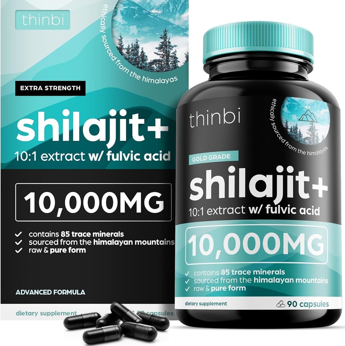 Thinbi Pure Himalayan Shilajit Capsules – Fulvic Acid & Trace Minerals, 90 Count