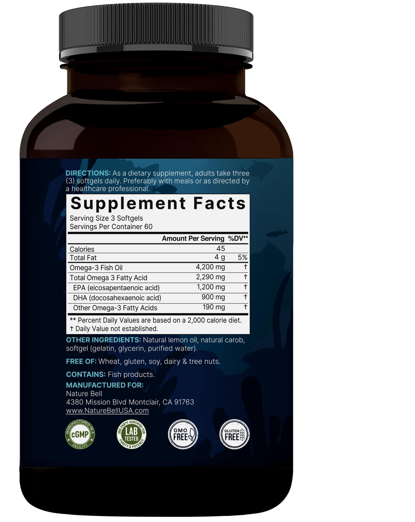 Omega 3 Fish Oil 4200mg – 180 Burpless Softgels | EPA 1200mg DHA 900mg | Lemon