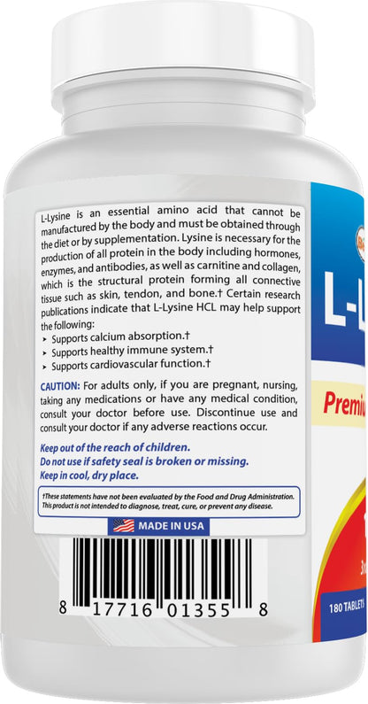 Best Naturals L-Lysine 1000mg – 180 Tablets per Bottle, 3 Bottles Pack