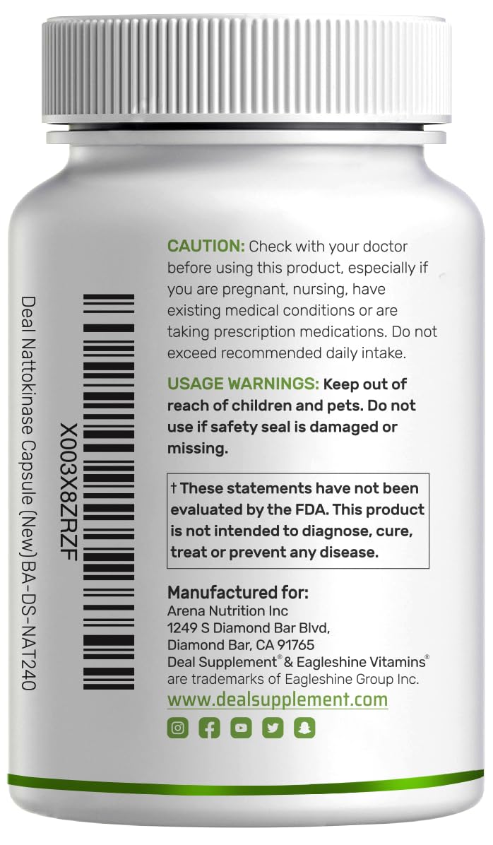 Nattokinase 4,000 FU – 240 Veggie Capsules | Heart Health & Digestion | Vegan