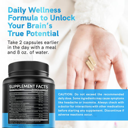 12-in-1 Nootropic Ginkgo Biloba for Brain Support - 60ct, Non-Caffeinated 1321mg