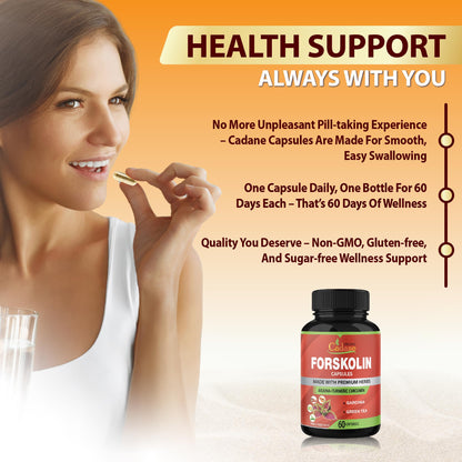 Forskolin Supplements Capsules with Turmeric Curcumin, Arjuna, Garcinia Cambogia, Green Tea – 60 Capsules