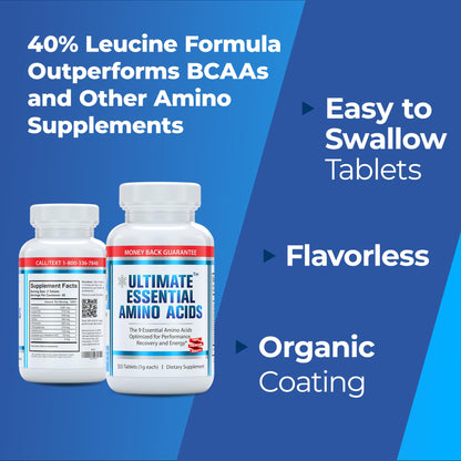 Ultimate 100% Essential Amino Acids for Cutting & Workouts | 9 EAAs, 40% Leucine, Keto & Vegetarian Tablets (150)