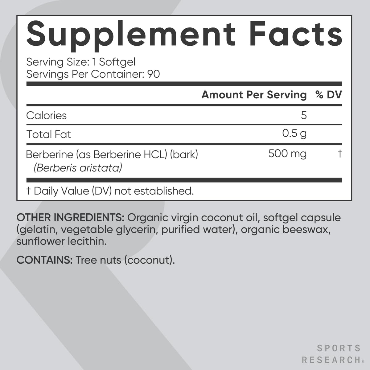 Sports Research Berberine 500mg Softgels with Coconut Oil