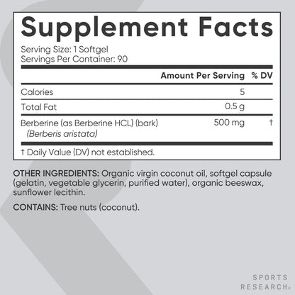 Sports Research Berberine 500mg Softgels with Coconut Oil