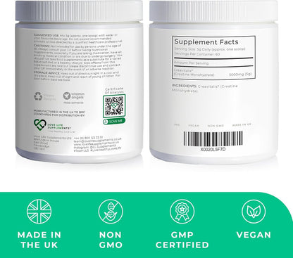 Creapure Creatine Monohydrate Powder 300g – 60 Servings (Vegan)