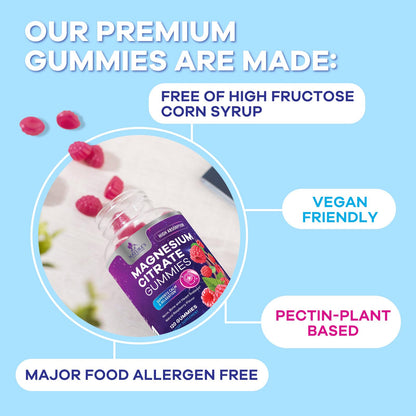 Magnesium Citrate Gummies - High-Absorption Vegan Supplement (120 Gummies)