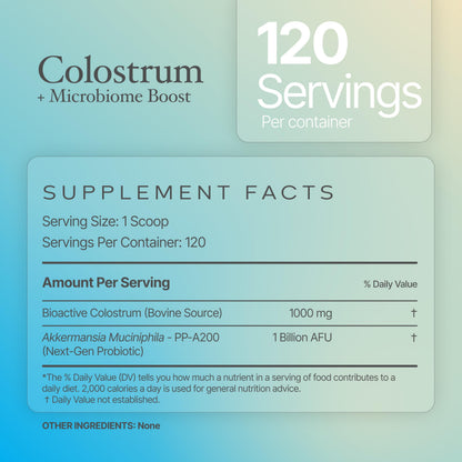 Prime Powders Colostrum Powder with Akkermansia | Grass-Fed Bovine, 1B AFU Probiotic | Gut Support, IgG Rich | 120 Servings
