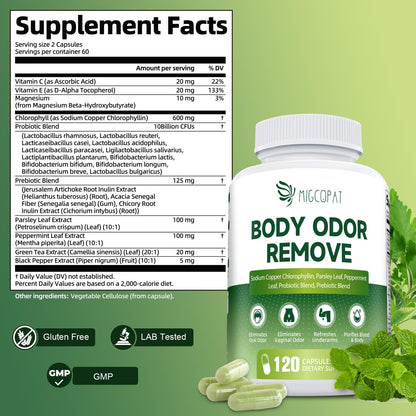 Chlorophyll Body Deodorizing Supplement – 120 Caps, Parsley & Peppermint