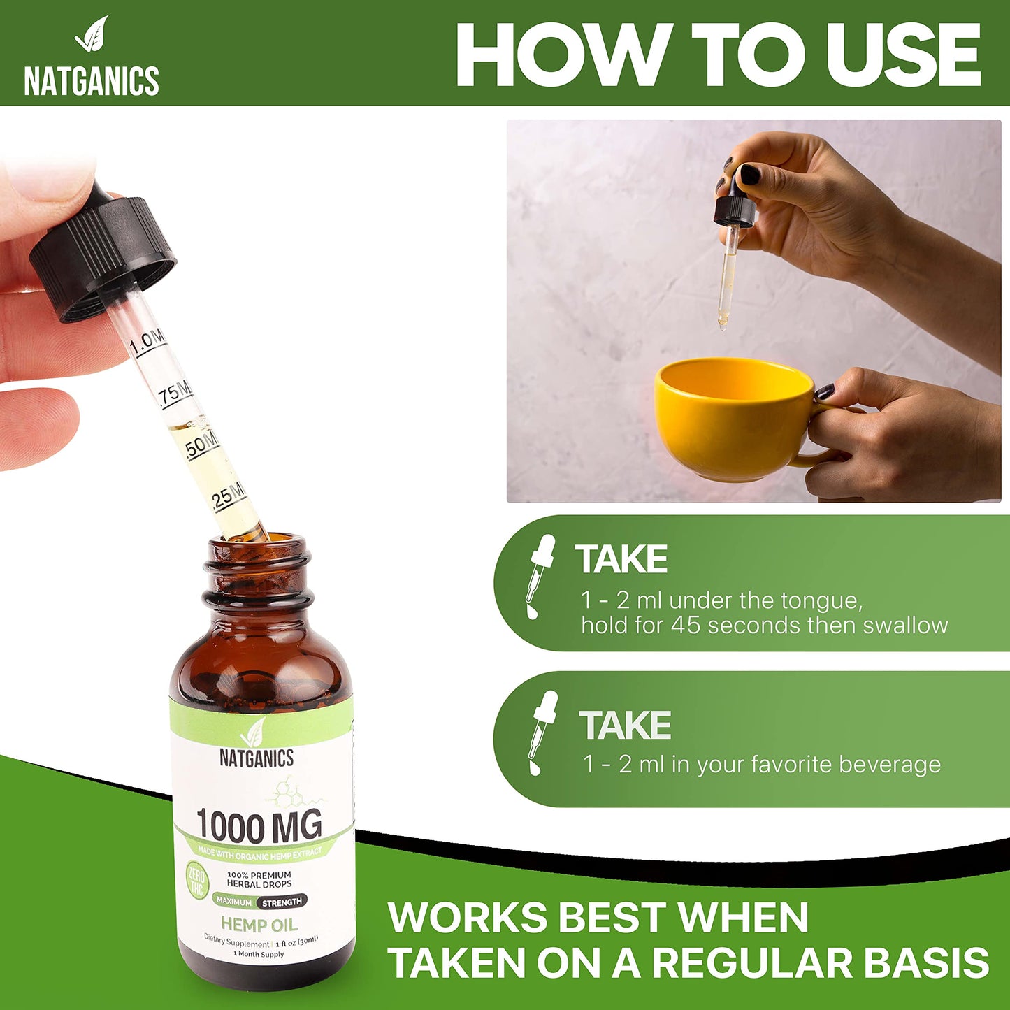 Organic Hemp Oil 1000mg - Ultra Premium CO2-Extracted Hemp Oil Drops | Made in USA