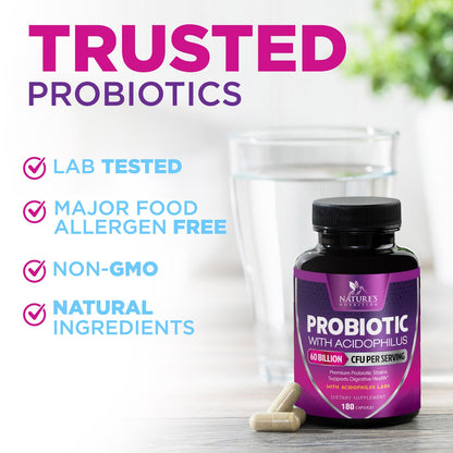 Probiotics 60B CFU – 10 Strains + Prebiotics | Digestive, Gut & Immune Support | 180 Capsules