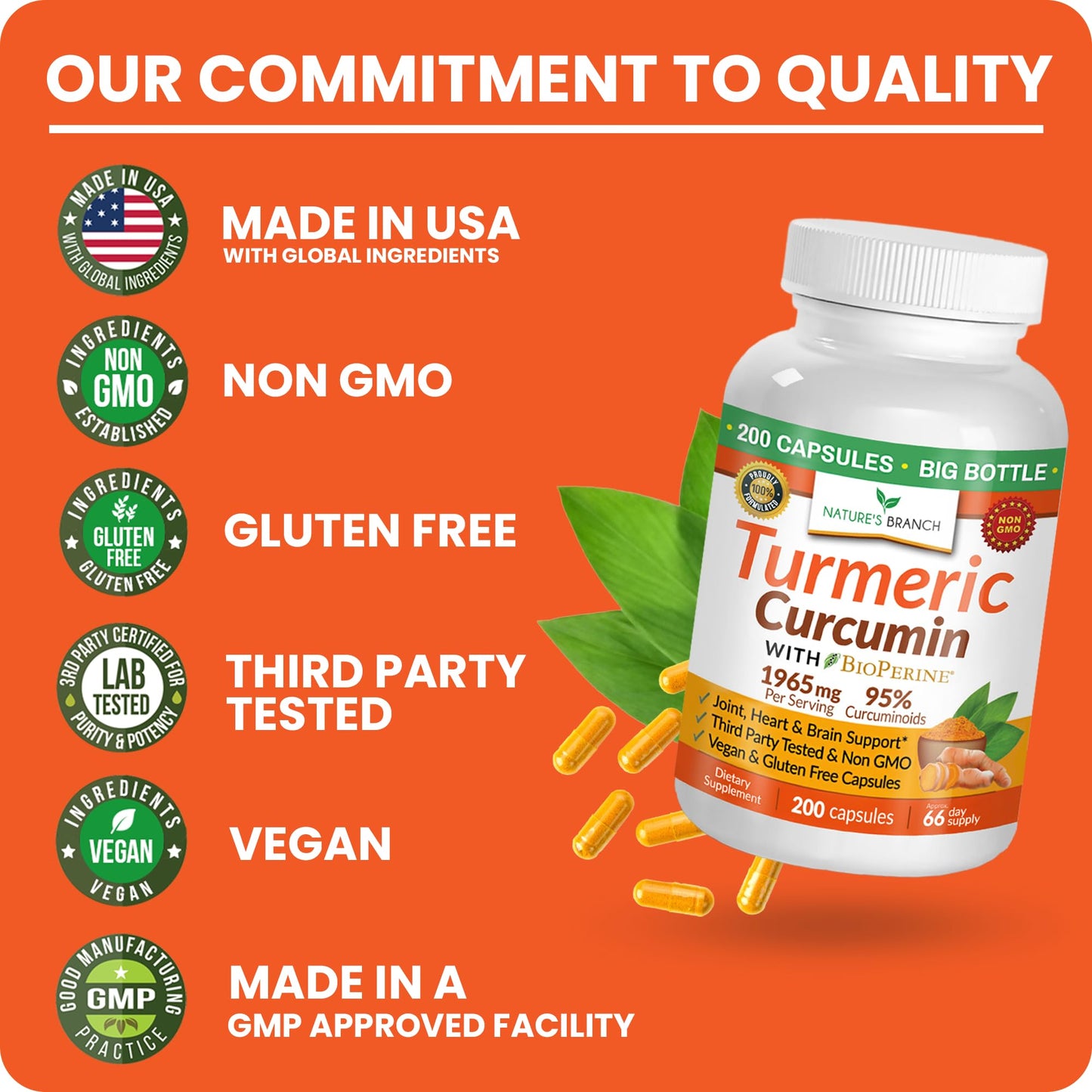 Turmeric Curcumin with Black Pepper – Organic, 1965mg, 200 Capsules