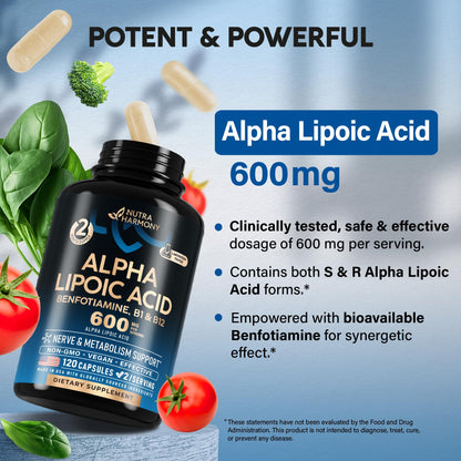 Alpha Lipoic Acid 600mg - ALA for Nerve & Energy Support | 120 Capsules