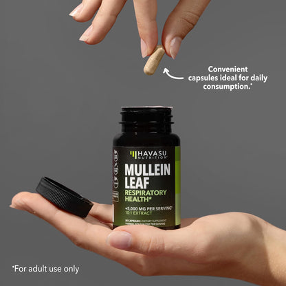 Mullein Leaf Capsules 5000mg 10:1 | Lung Support & Immune Health - 180 Count - Vegan