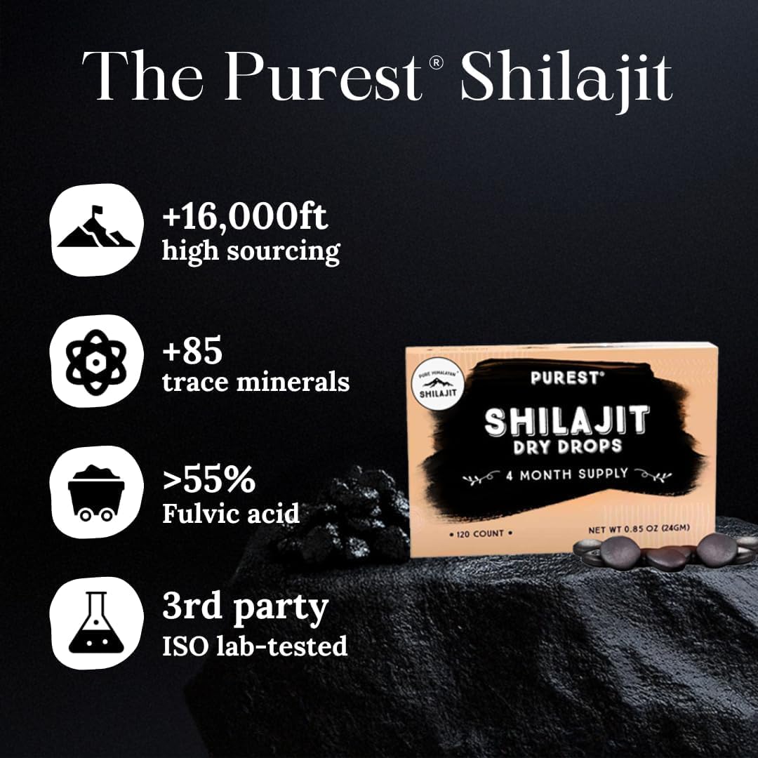 Pure Himalayan Shilajit Dry Drops – 100% Pure Natural Shilajit, Grade A, 85+ Minerals & Fulvic Acid for Energy, Metabolism & Immune Support (120 Drops)
