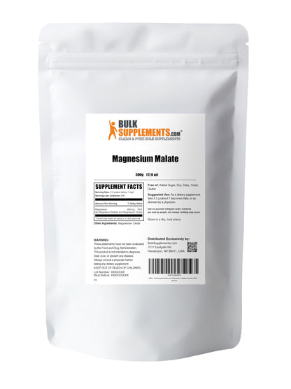 Magnesium Malate Powder | High Bioavailability, Gluten Free, 2.5g/Serving – 500g | BulkSupplements