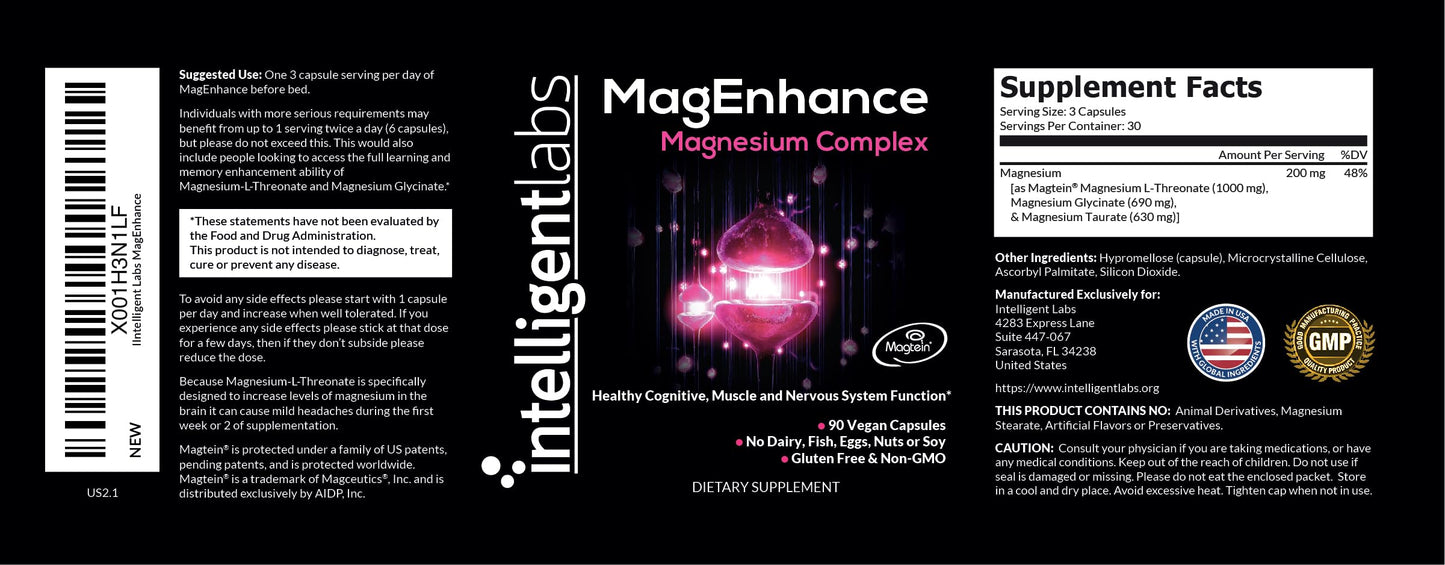 MagEnhance Magtein Magnesium Complex – Magnesium L-Threonate with Glycinate & Taurate (90 capsules)