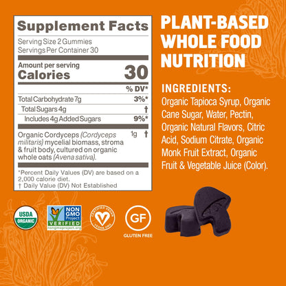 OM Mushroom Cordyceps Gummies – USA Grown Organic Mushrooms | Energy & Endurance (60 Count)