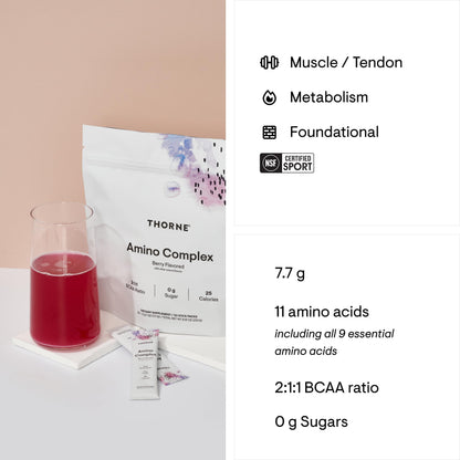 THORNE Amino Complex – Clinically Validated EAA & BCAA Powder for Pre/Post-Workout | NSF Certified for Sport | 30 Servings | Berry