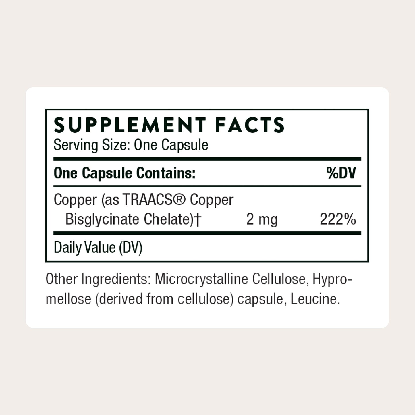 THORNE - Copper Bisglycinate - Well-Absorbed Trace Mineral Supplement - 60 Capsules