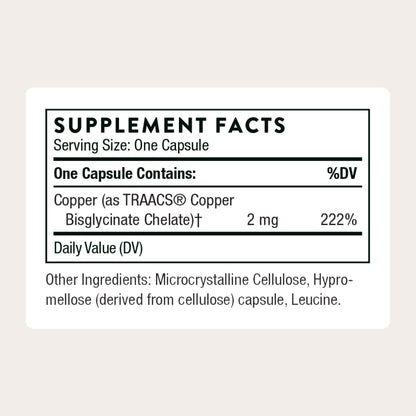 THORNE - Copper Bisglycinate - Well-Absorbed Trace Mineral Supplement - 60 Capsules
