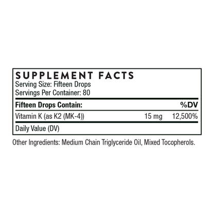 THORNE Vitamin K2 Liquid (1 mg/Drop) – Heart & Bone Support, Gluten/Dairy/Soy Free | 1 Fl Oz
