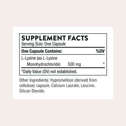 THORNE Lysine 500 mg – Essential Amino Acid for Skin Health, Immune Function & Energy | 60 Servings