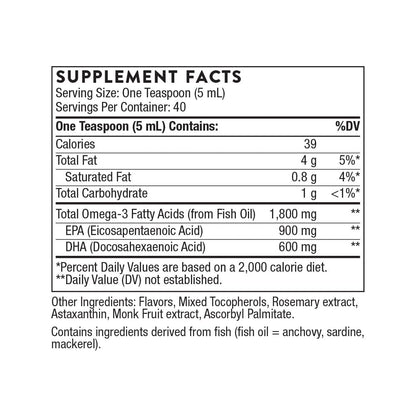THORNE Omega Superb - Easy Dosing Fish Oil Liquid with EPA & DHA, Lemon Berry, 6.76 fl oz