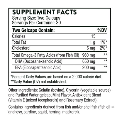 THORNE Prenatal DHA – 650 mg DHA + 200 mg EPA – Supports Baby’s Brain & Nervous System (Pregnancy to Nursing) – 30 Servings