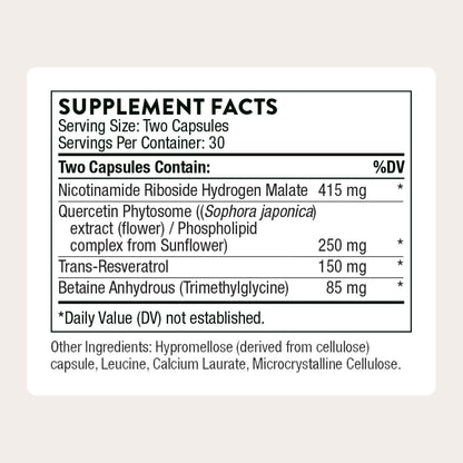 THORNE ResveraCel – Nicotinamide Riboside with Quercetin Phytosome & Resveratrol for Healthy Aging & Cellular Energy (30 Servings)