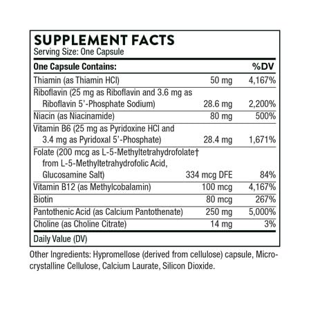 THORNE Stress B-Complex | B2, B6, B12, Folate + B5 for Adrenal Support – 60 Servings