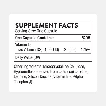 THORNE Vitamin D3 1000 IU – Supports Bones, Immune & Muscles | 180 Capsules