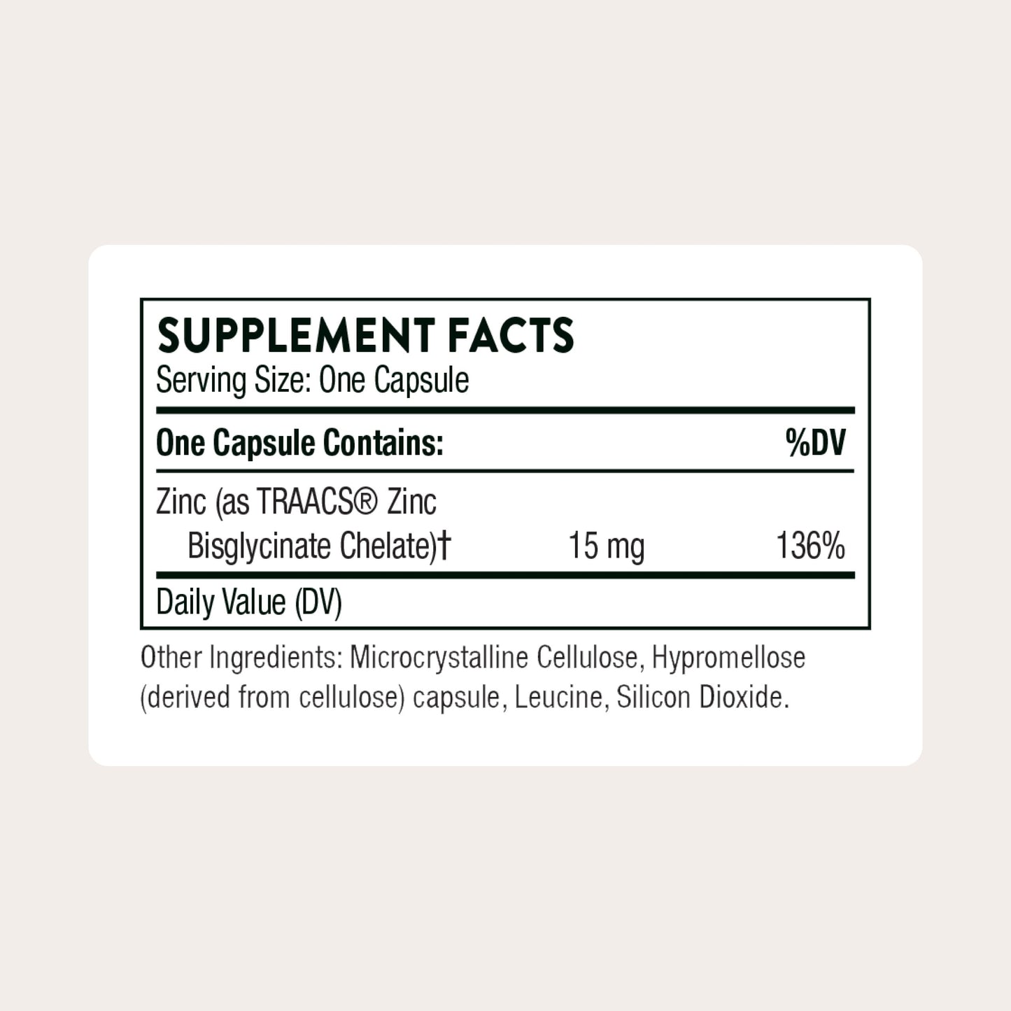Thorne Zinc Bisglycinate 15mg – Immune Support, Skin & Eye Health | 60 Servings