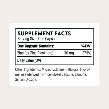 Thorne Zinc Picolinate 30 mg – Well-Absorbed Zinc for Immune Support & Growth (60 Capsules)