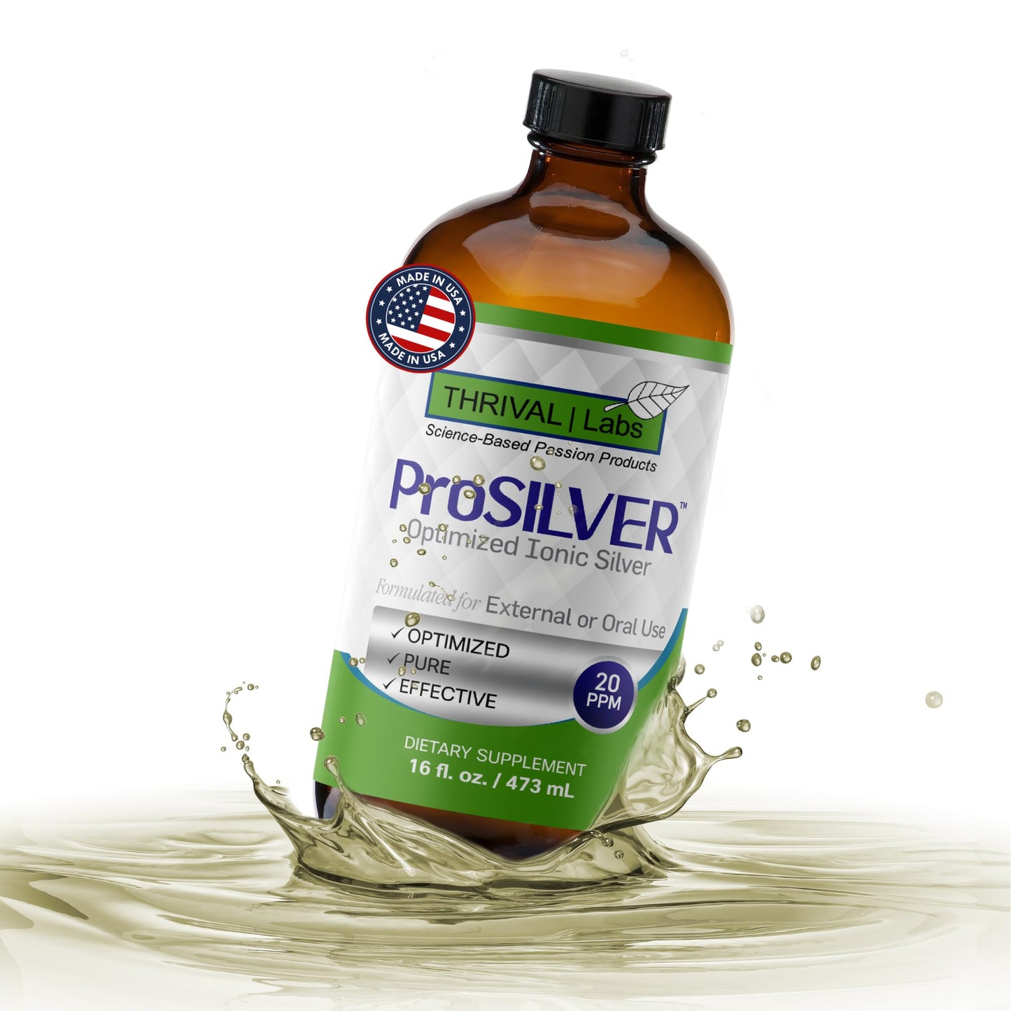 Thrival Labs Ionic Colloidal Silver 20 PPM – 16oz Glass Bottle | Immune Support