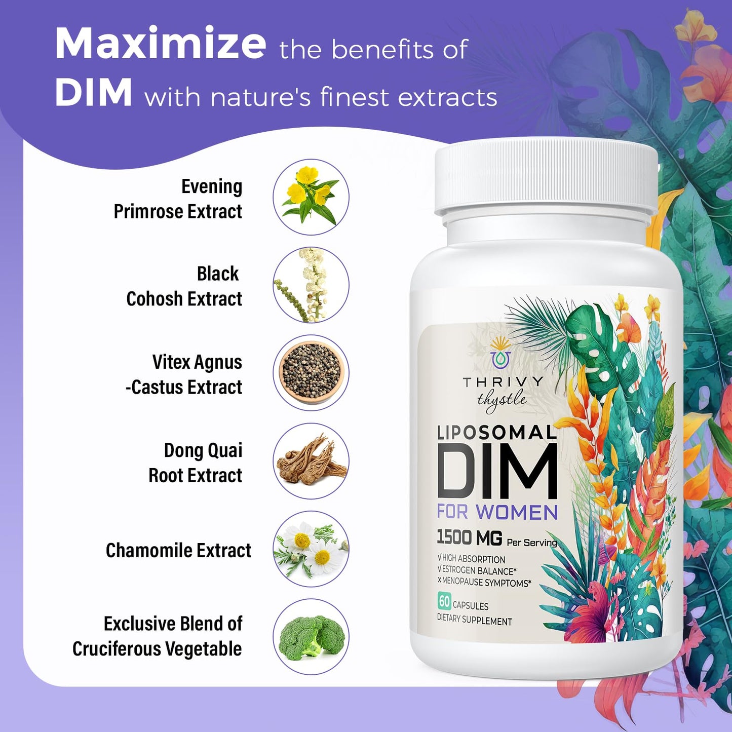 ThrivyThystle Liposomal DIM Supplement - 1500 mg Women DIM (2 Pack)