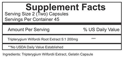 Thunder God Vine Root 5:1 Supplement – 200mg Tripterygium Wilfordii Capsules (90)