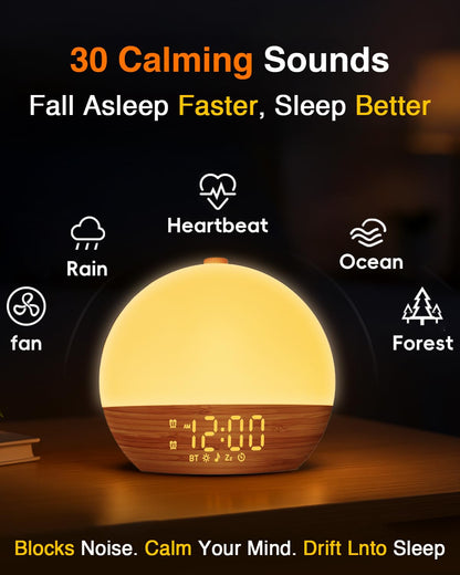 Thybro Sunrise Alarm Clock with Sunrise Light, Bluetooth & 30 Sleep Sounds | Wood Grain