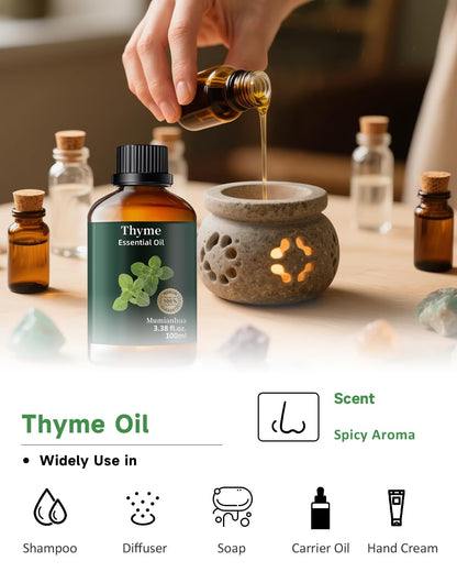 Pure Thyme Essential Oil - Outdoor Shield & Aromatherapy (3.38 Fl Oz)