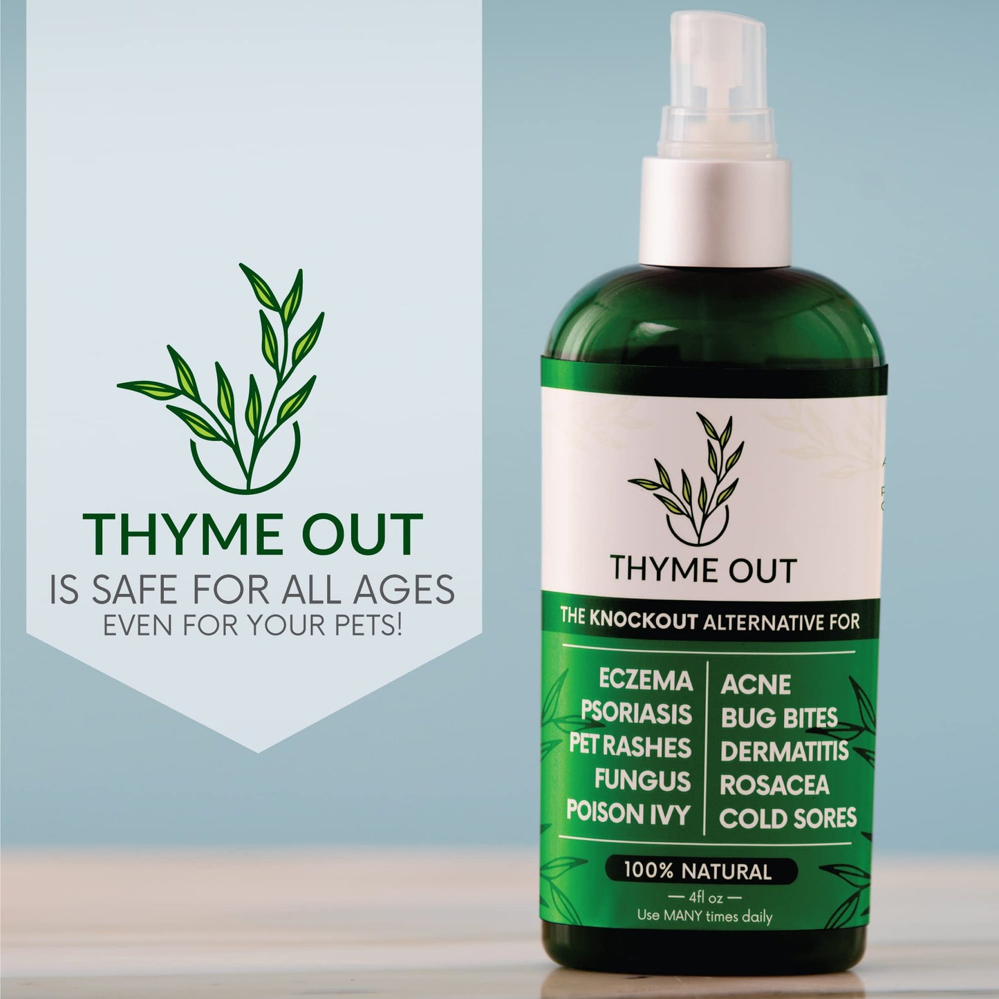 Thyme Out All Natural Eczema Treatment & Anti-Itch Spray | Acne, Psoriasis & More (4oz)