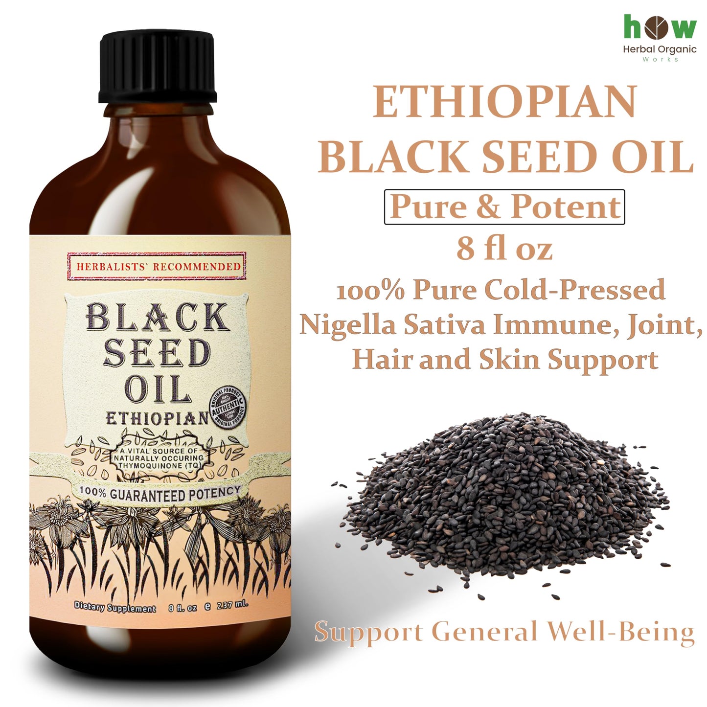 Black Seed Oil 8 oz – Cold Pressed Ethiopian Nigella Sativa (3X Thymoquinone) in Glass