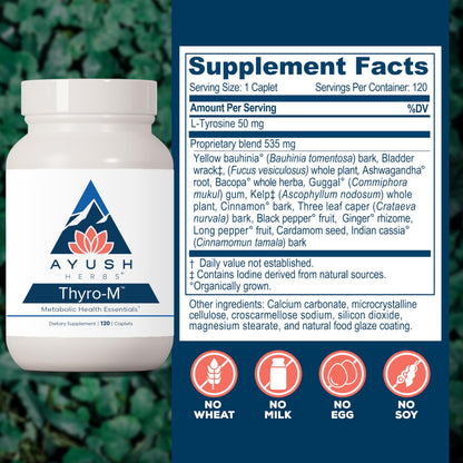Ayush Herbs Thyro-M: Thyroid Support with L-Tyrosine, Ashwagandha & Kelp (120 Veg Capsules)
