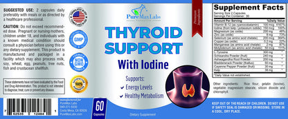 Thyroid Support with Iodine - Metabolism & Focus Booster | 60 Capsules | Non-GMO